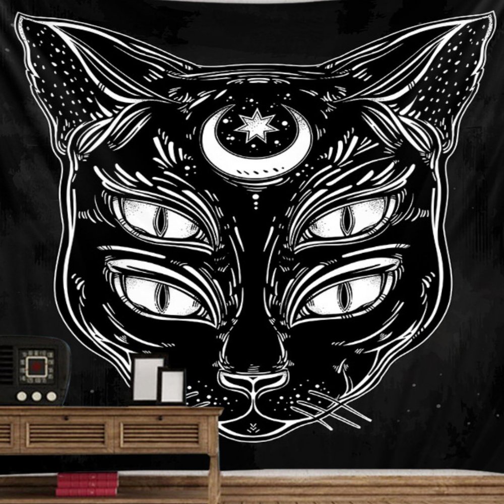 New black cat wall tapestry